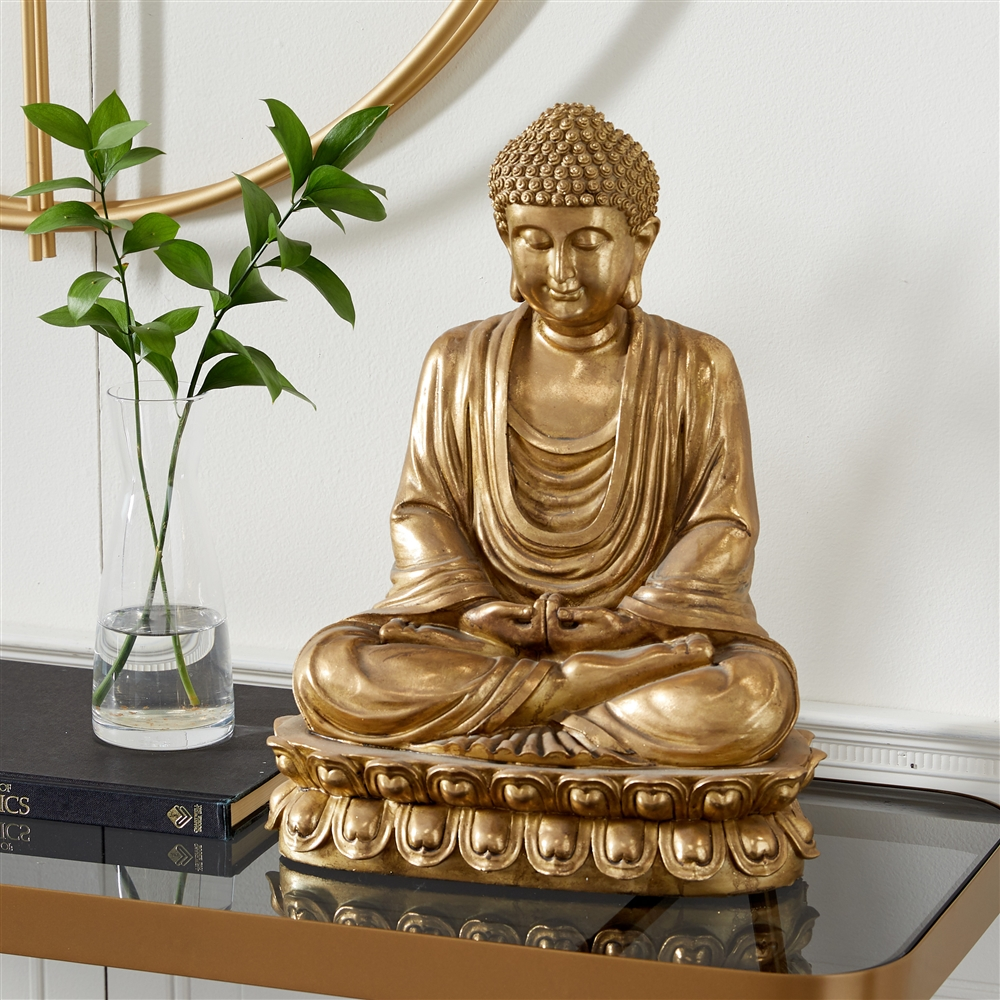 Grayson Lane 16-in X 12-in Glam Sculpture Gold Polystone Buddha 2 Grayson Lane 16-in X 12-in Glam Sculpture Gold Polystone Buddha - Image 2