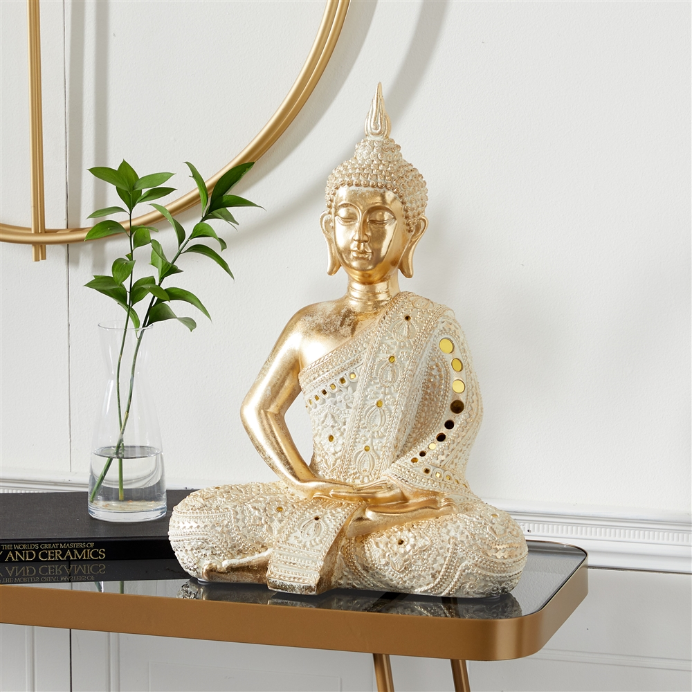 Grayson Lane 20-in X 14-in Glam Sculpture Gold Polystone Buddha 2 Grayson Lane 20-in X 14-in Glam Sculpture Gold Polystone Buddha - Image 2