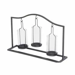 Grayson Lane 3 Candle Black Metal Pillar Farmhouse Candle Holder