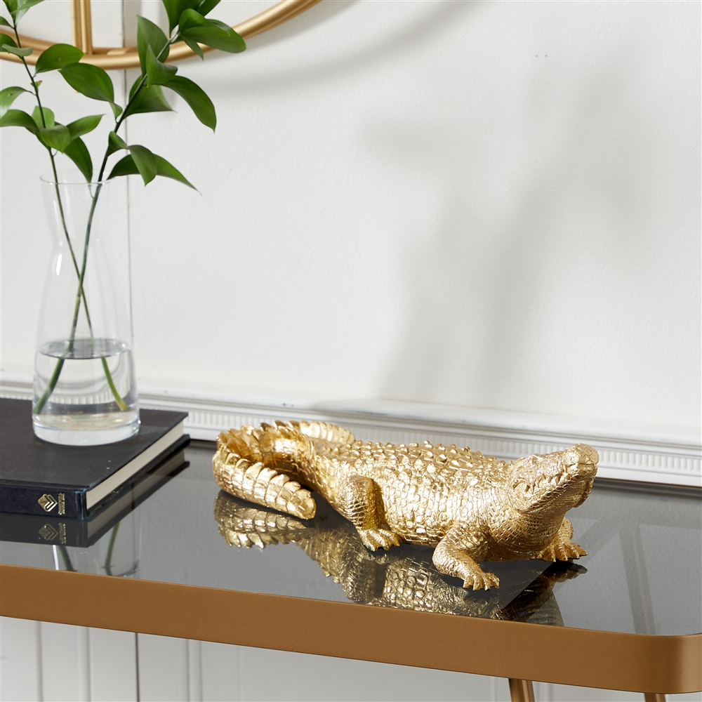 Grayson Lane 4-in X 16-in Traditional Sculpture Gold Polystone Crocodile 2 Grayson Lane 4-in X 16-in Traditional Sculpture Gold Polystone Crocodile - Image 2