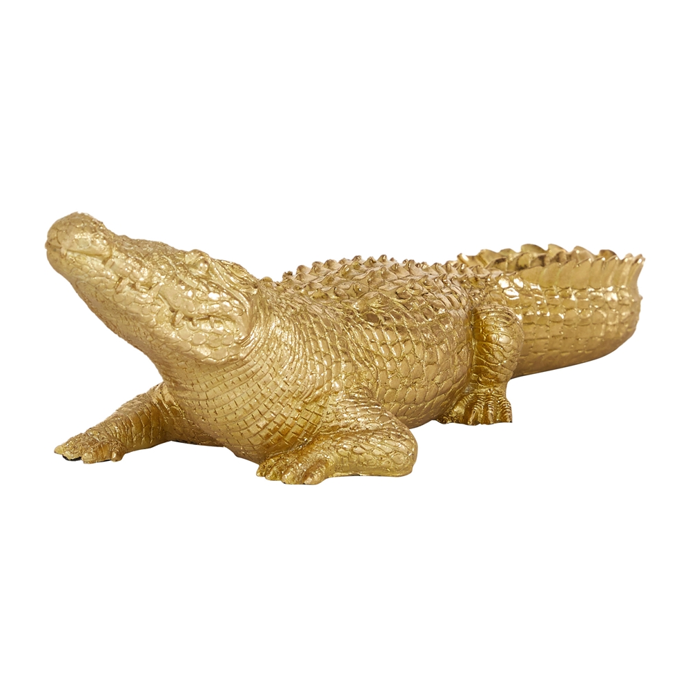 Grayson Lane 4-in X 16-in Traditional Sculpture Gold Polystone Crocodile 3 Grayson Lane 4-in X 16-in Traditional Sculpture Gold Polystone Crocodile - Image 3