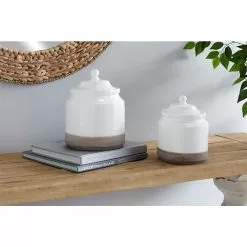 Grayson Lane Vintage White Ceramic Decorative Jars - Set Of 2 -GRAYSON LANE SHOP 330859827 AlternateImage1
