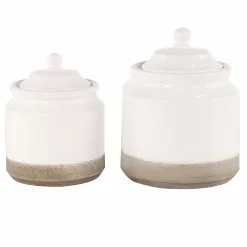 Grayson Lane Vintage White Ceramic Decorative Jars - Set Of 2