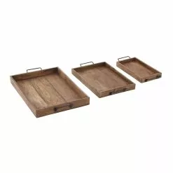 Grayson Lane Rustic Brown Mango Wood Trays - Set Of 3