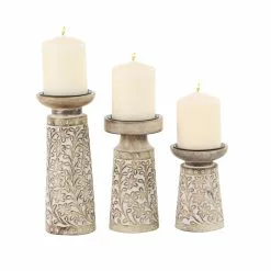 Grayson Lane Mango Wood Pillar Candle Holder - Set Of 3