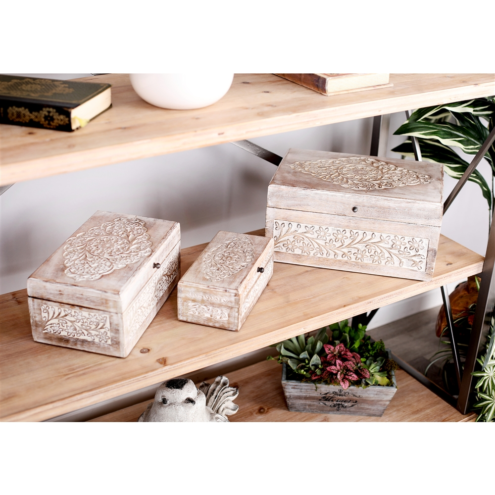Grayson Lane Natural White Mango Wood Boxes - Set Of 3 5 Grayson Lane Natural White Mango Wood Boxes - Set Of 3 - Image 5