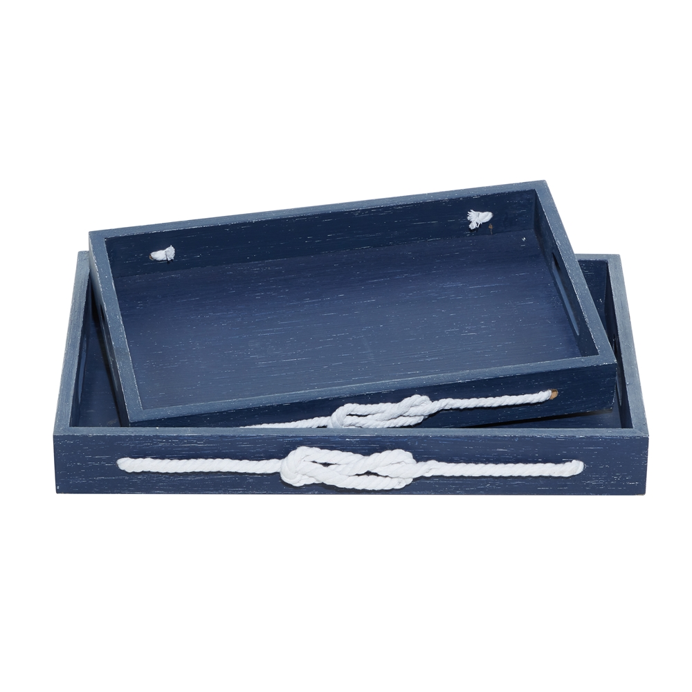 Grayson Lane Blue Wood Trays - Set Of 2 4 Grayson Lane Blue Wood Trays - Set Of 2 - Image 4