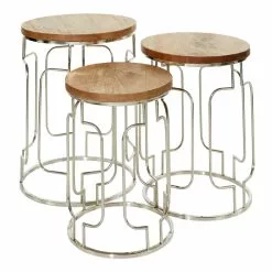 Grayson Lane Brown Wood And Stainless Steel Accent Table Set - 3-Piece