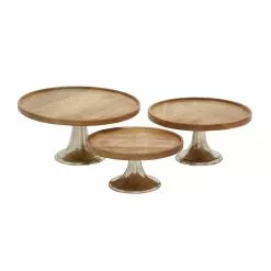 Grayson Lane Set Of 3 10-in, 12-in, 14-in Brown Natural Cake Stand - Mango Wood -GRAYSON LANE SHOP 330861541 MainImage 001