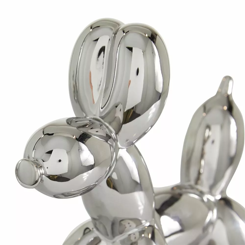 Grayson Lane Set Of 2 7-in, 9-in Silver Contemporary Dog Sculpture - Porcelain 3 Grayson Lane Set Of 2 7-in, 9-in Silver Contemporary Dog Sculpture - Porcelain - Image 3