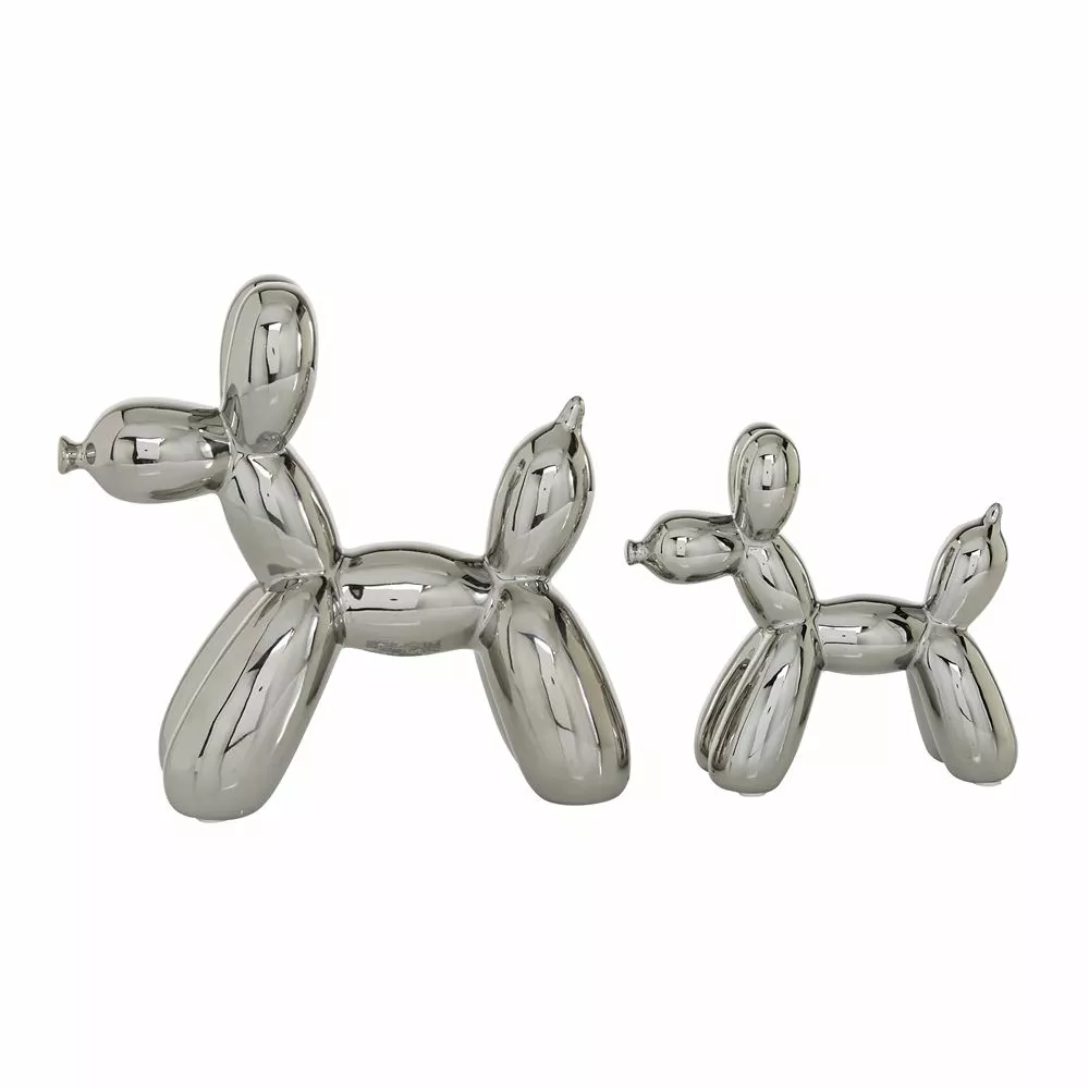 Grayson Lane Set Of 2 7-in, 9-in Silver Contemporary Dog Sculpture - Porcelain 4 Grayson Lane Set Of 2 7-in, 9-in Silver Contemporary Dog Sculpture - Porcelain - Image 4