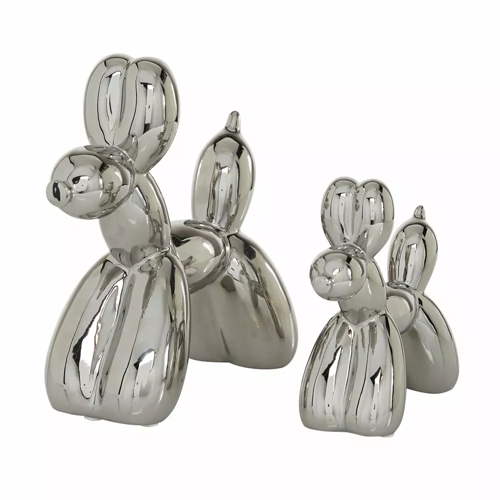 Grayson Lane Set Of 2 7-in, 9-in Silver Contemporary Dog Sculpture - Porcelain 5 Grayson Lane Set Of 2 7-in, 9-in Silver Contemporary Dog Sculpture - Porcelain - Image 5