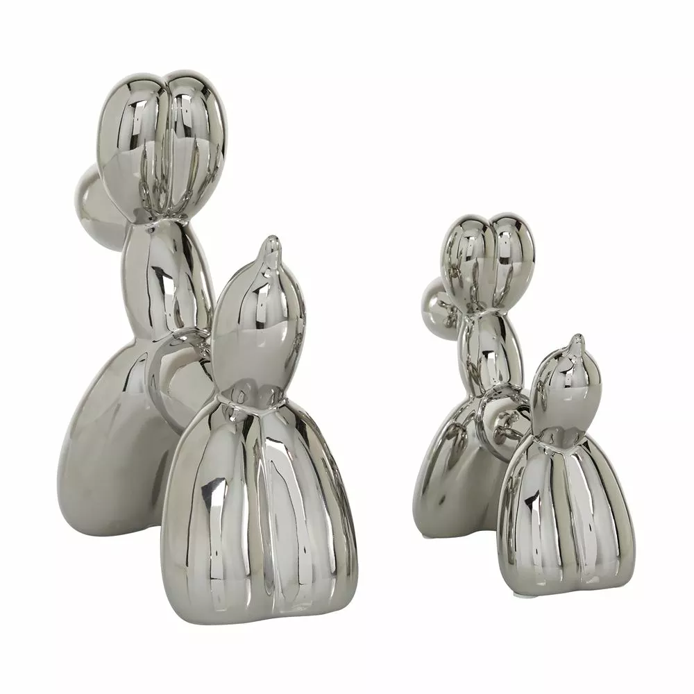 Grayson Lane Set Of 2 7-in, 9-in Silver Contemporary Dog Sculpture - Porcelain 2 Grayson Lane Set Of 2 7-in, 9-in Silver Contemporary Dog Sculpture - Porcelain - Image 2