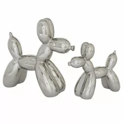 Grayson Lane Set Of 2 7-in, 9-in Silver Contemporary Dog Sculpture - Porcelain