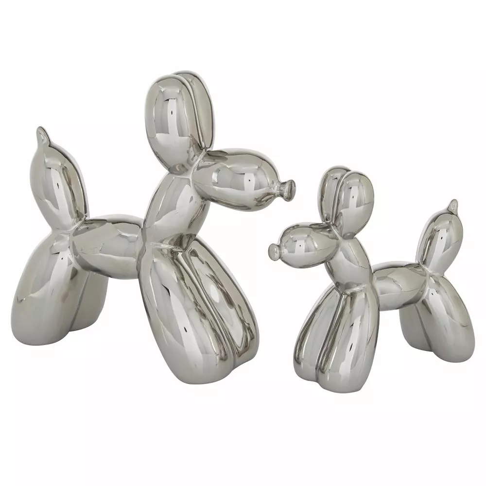 Grayson Lane Set Of 2 7-in, 9-in Silver Contemporary Dog Sculpture - Porcelain 1 Grayson Lane Set Of 2 7-in, 9-in Silver Contemporary Dog Sculpture - Porcelain