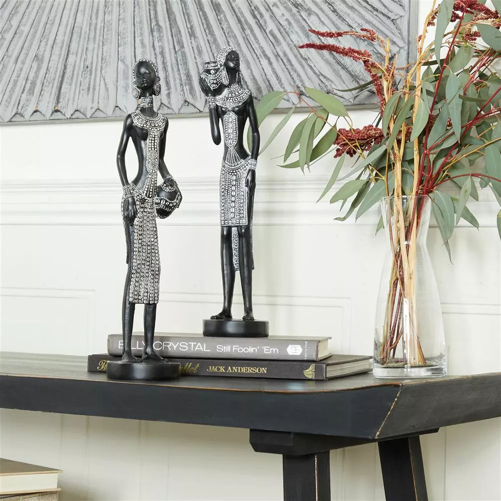 Grayson Lane Set Of 2 14-in X 4-in Eclectic Sculptures - Black Poly Stone 5 Grayson Lane Set Of 2 14-in X 4-in Eclectic Sculptures - Black Poly Stone - Image 5