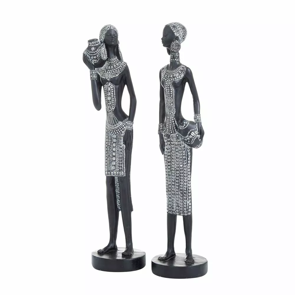 Grayson Lane Set Of 2 14-in X 4-in Eclectic Sculptures - Black Poly Stone 4 Grayson Lane Set Of 2 14-in X 4-in Eclectic Sculptures - Black Poly Stone - Image 4