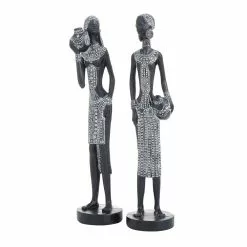 Grayson Lane Set Of 2 14-in X 4-in Eclectic Sculptures - Black Poly Stone