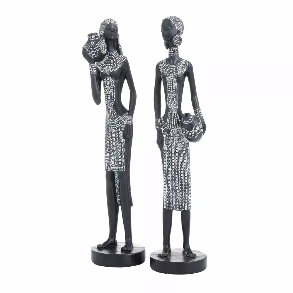 Grayson Lane Set Of 2 14-in X 4-in Eclectic Sculptures - Black Poly Stone 1 Grayson Lane Set Of 2 14-in X 4-in Eclectic Sculptures - Black Poly Stone