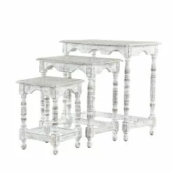 Grayson Lane Set Of 3 24-in, 21-in, 16-in Eclectic Accent Table - White Mango Wood
