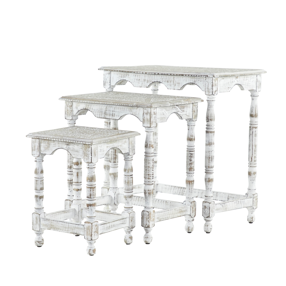 Grayson Lane Set Of 3 24-in, 21-in, 16-in Eclectic Accent Table - White Mango Wood 1 Grayson Lane Set Of 3 24-in, 21-in, 16-in Eclectic Accent Table - White Mango Wood