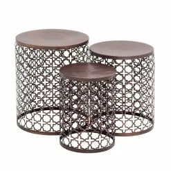 Grayson Lane Set Of 3 20-in, 18-in, 16-in Industrial Accent Table - Brown Metal