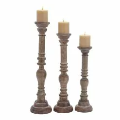 Grayson Lane Set Of 3 24-in, 21-in, 17-in Traditional Candle Holder - Brown Mango Wood
