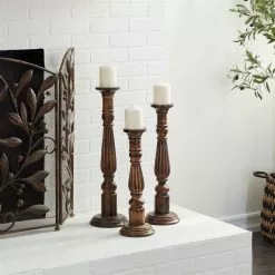 Grayson Lane Set Of 3 24-in, 21-in, 18-in Traditional Candle Holder - Brown Mango Wood 13 Grayson Lane Set Of 3 24-in, 21-in, 18-in Traditional Candle Holder - Brown Mango Wood -GRAYSON LANE SHOP 330861862 AlternateImage1