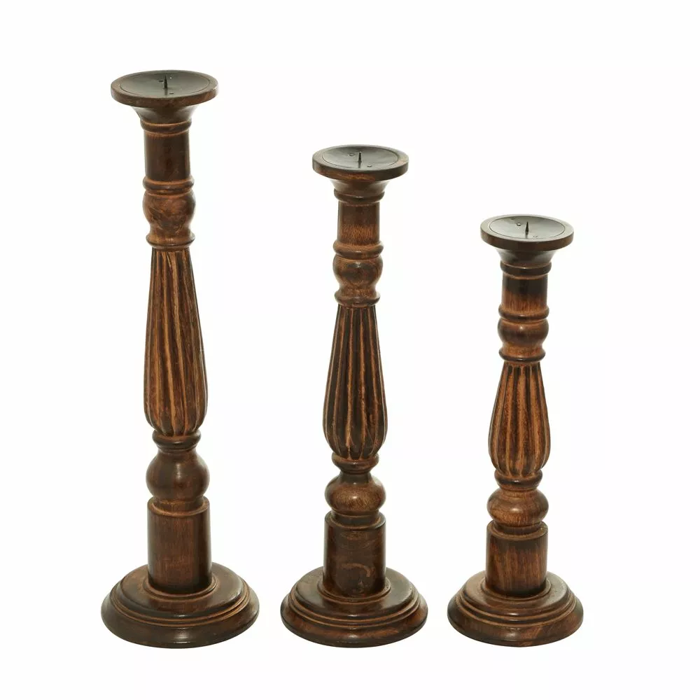 Grayson Lane Set Of 3 24-in, 21-in, 18-in Traditional Candle Holder - Brown Mango Wood 8 Grayson Lane Set Of 3 24-in, 21-in, 18-in Traditional Candle Holder - Brown Mango Wood - Image 8
