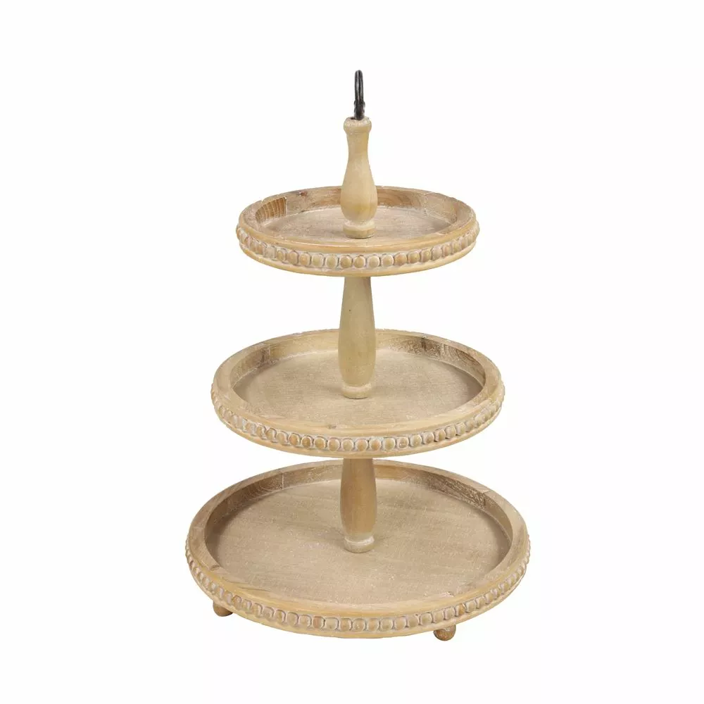 Grayson Lane 24-in X 17-in Natural 3-Tier Tray Stand - Light Brown Wood 4 Grayson Lane 24-in X 17-in Natural 3-Tier Tray Stand - Light Brown Wood - Image 4