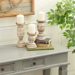 Grayson Lane 1-Candle Beige Wood Pillar Candle Holder - Set Of 3 -GRAYSON LANE SHOP 330862212 AlternateImage1