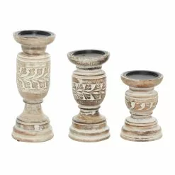 GRAYSON LANE SHOP 40 Grayson Lane 1-Candle Beige Wood Pillar Candle Holder - Set Of 3