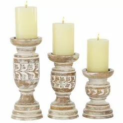 Grayson Lane 1-Candle Beige Wood Pillar Candle Holder - Set Of 3 -GRAYSON LANE SHOP 330862212 MainImage 001