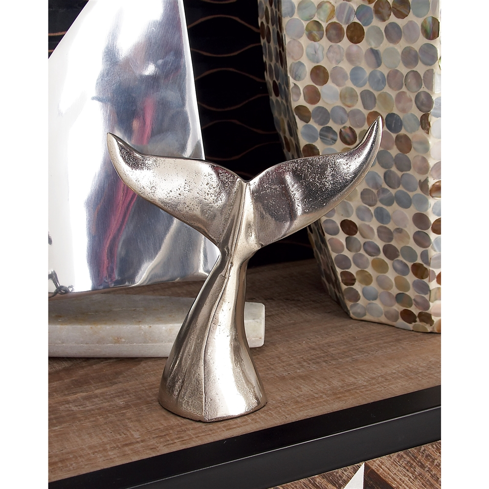 Grayson Lane Silver Aluminum Whale Sculptures - Set Of 2 3 Grayson Lane Silver Aluminum Whale Sculptures - Set Of 2 - Image 3