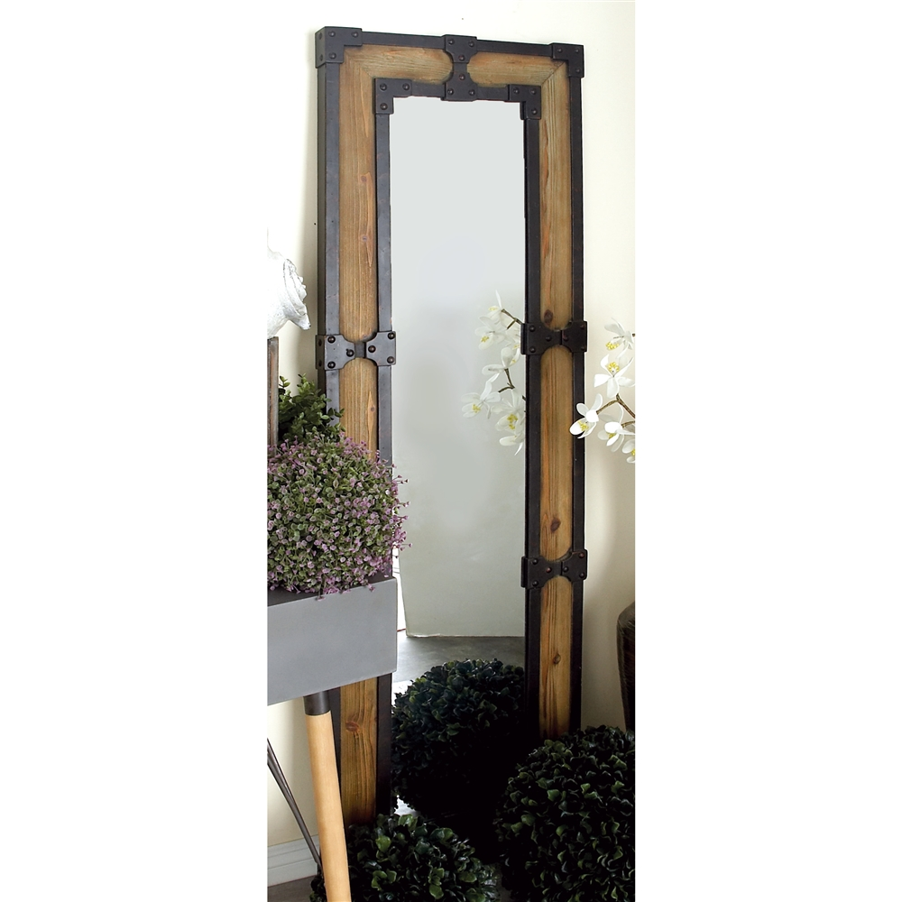 Grayson Lane 68-in L X 20.88-in W Rustic Rectangle Brown Framed Floor Mirror 4 Grayson Lane 68-in L X 20.88-in W Rustic Rectangle Brown Framed Floor Mirror - Image 4