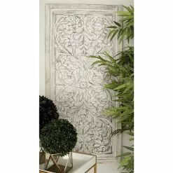Grayson Lane 51-in H X 24-in W Cream Mango Wood Traditional Floral And Botanical Wall Accent
