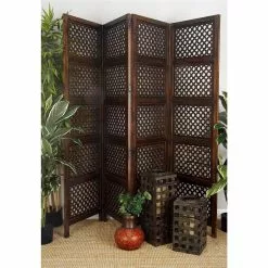 Grayson Lane 4-Panel Mango Wood Folding Traditional Style Room Divider In Brown