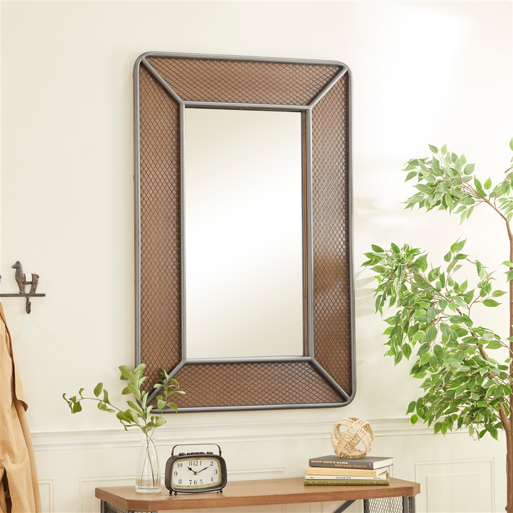 Grayson Lane 47.31-in L X 31.38-in W Industrial Rectangle Brown Framed Wall Mirror 2 Grayson Lane 47.31-in L X 31.38-in W Industrial Rectangle Brown Framed Wall Mirror - Image 2