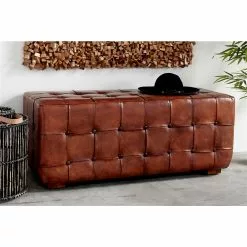 Grayson Lane Industrial Caramel Brown And Teak Accent Bench