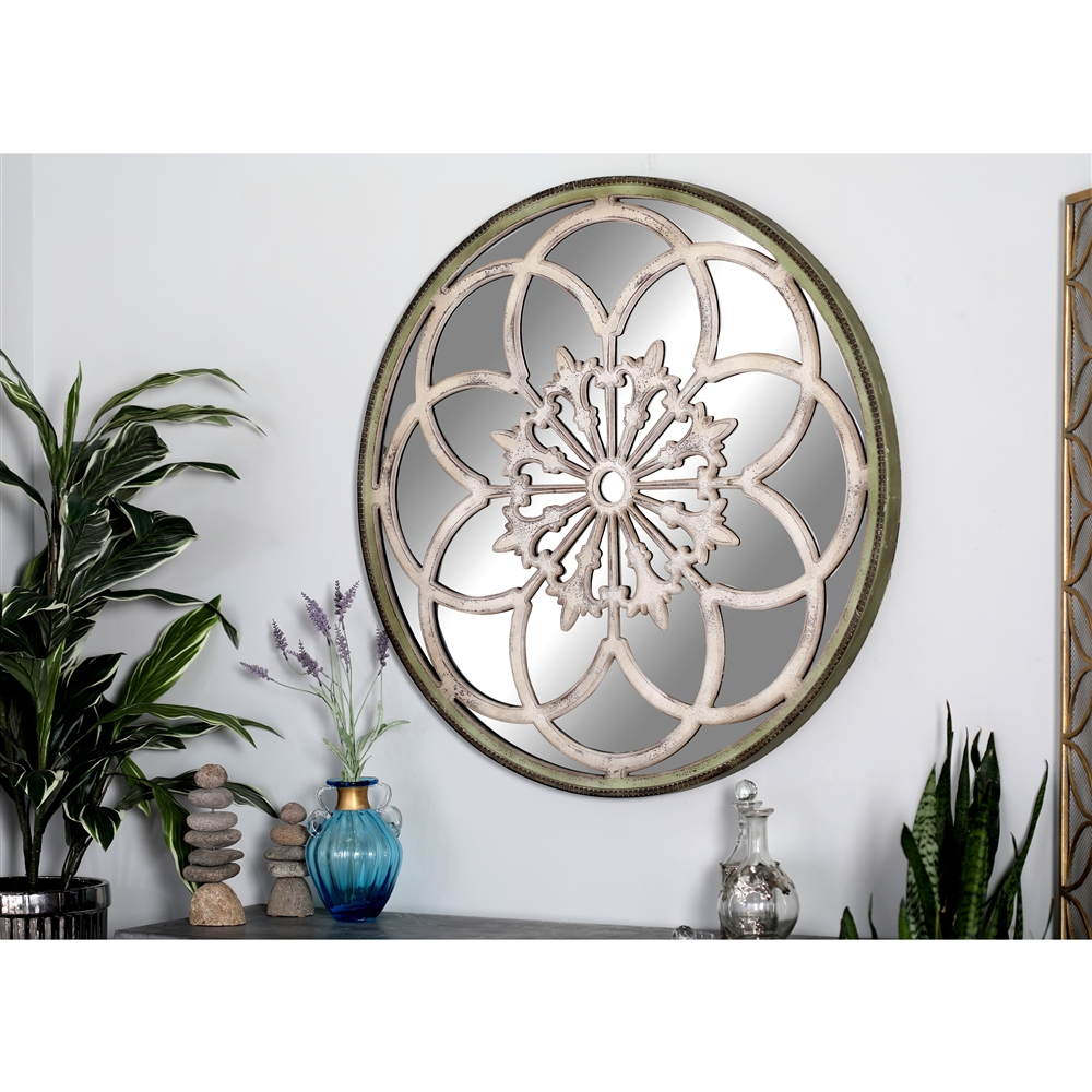 Grayson Lane 40-in L X 40-in W Vintage Round White Framed Wall Mirror 2 Grayson Lane 40-in L X 40-in W Vintage Round White Framed Wall Mirror - Image 2
