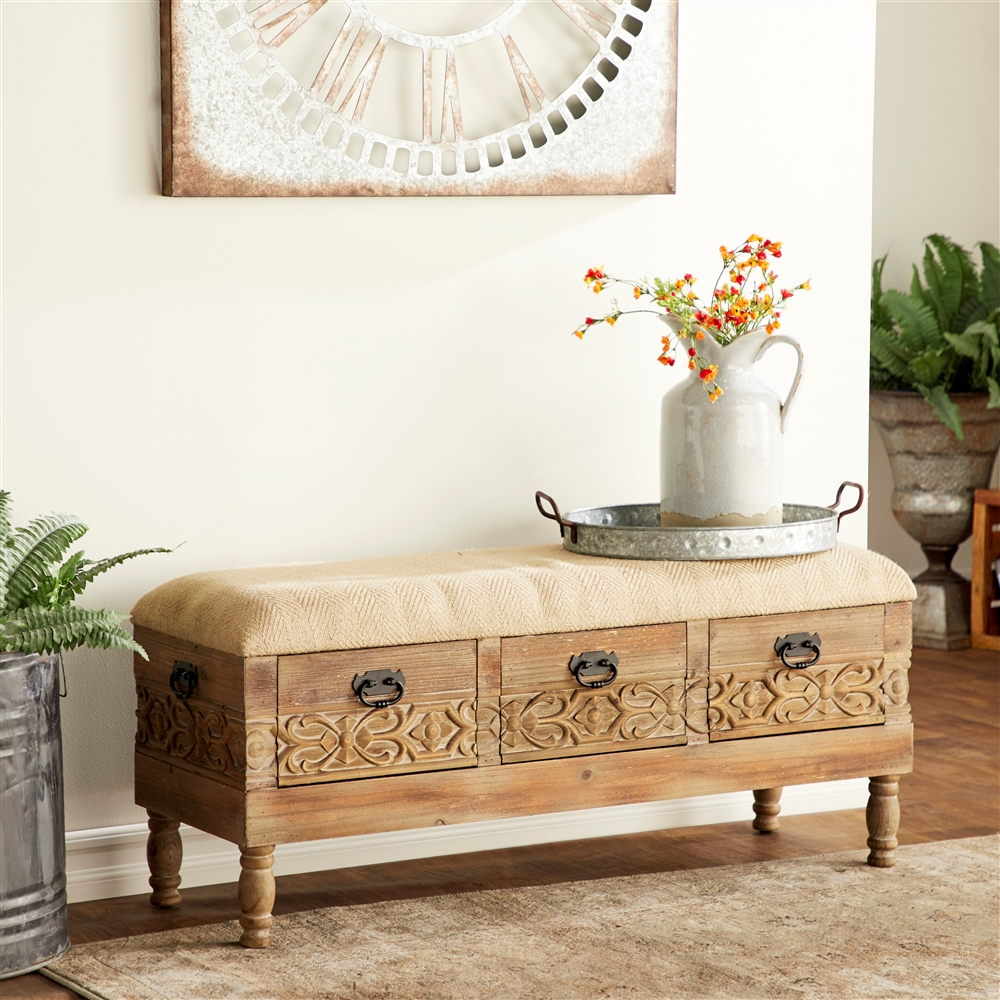 Grayson Lane Farmhouse Light Brown/Black/Beige Storage Bench 7 Grayson Lane Farmhouse Light Brown/Black/Beige Storage Bench - Image 7