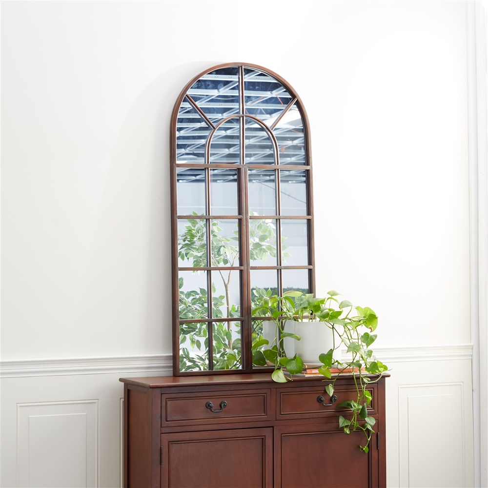 Grayson Lane 48-in L X 24-in W Traditional Arch Brown Framed Wall Mirror 1 Grayson Lane 48-in L X 24-in W Traditional Arch Brown Framed Wall Mirror