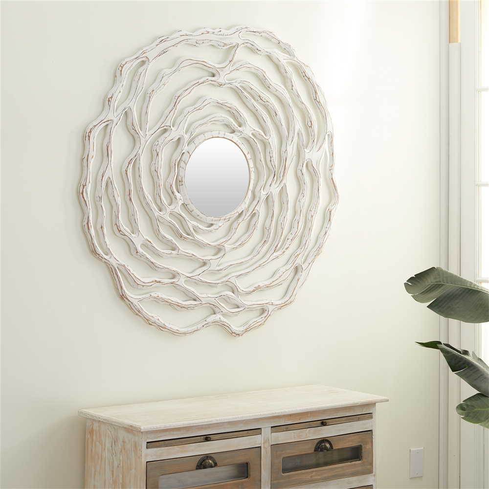 Grayson Lane 45-in L X 45-in W Coastal Round White Framed Wall Mirror 2 Grayson Lane 45-in L X 45-in W Coastal Round White Framed Wall Mirror - Image 2