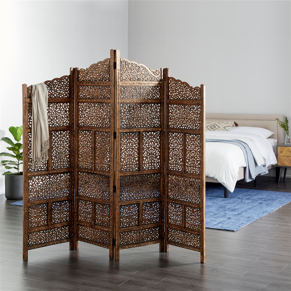 Grayson Lane 4-Panel Brown Wood Traditional Style Folding Room Divider 4 Grayson Lane 4-Panel Brown Wood Traditional Style Folding Room Divider - Image 4