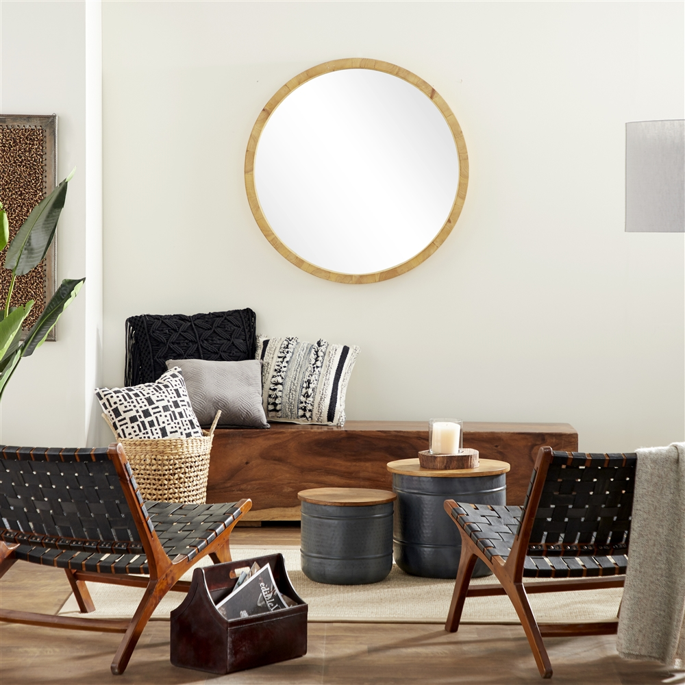 Grayson Lane 39.5-in L X 39.5-in W Natural Round Brown Framed Wall Mirror 6 Grayson Lane 39.5-in L X 39.5-in W Natural Round Brown Framed Wall Mirror - Image 6