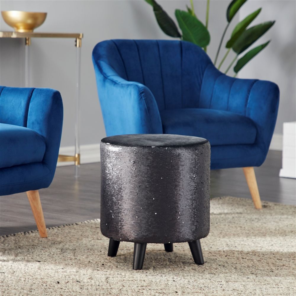 Grayson Lane Modern Black Polyester/Wood Round Ottoman 4 Grayson Lane Modern Black Polyester/Wood Round Ottoman - Image 4