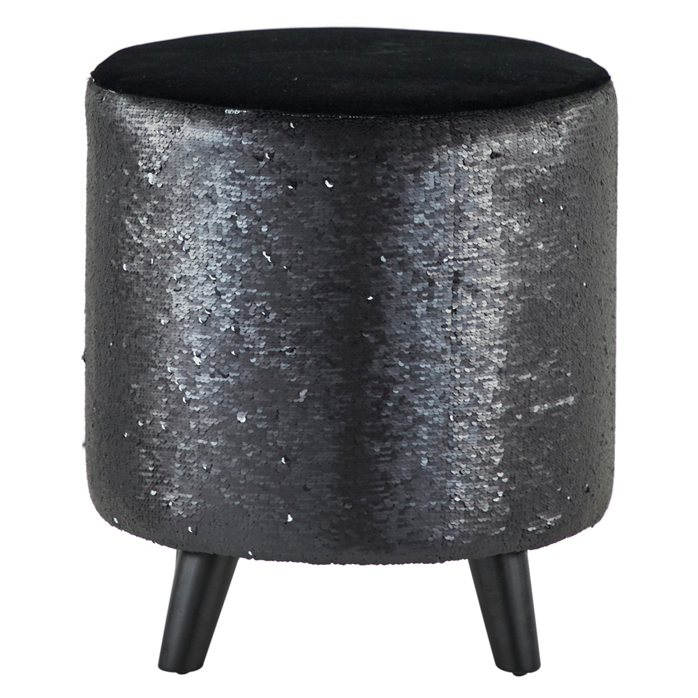 Grayson Lane Modern Black Polyester/Wood Round Ottoman 2 Grayson Lane Modern Black Polyester/Wood Round Ottoman - Image 2