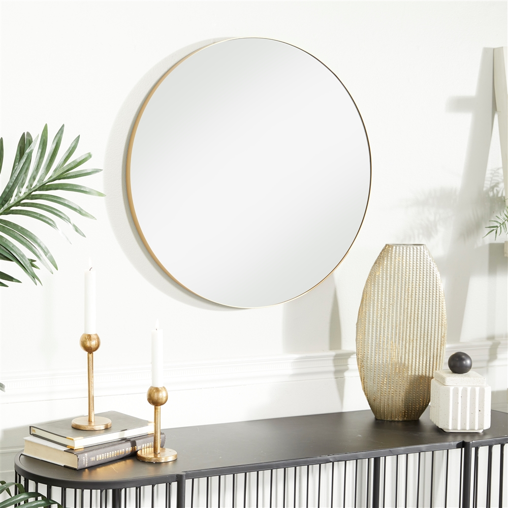 Grayson Lane 24-in X 24-in Round Gold Contemporary Framed Wall Mirror 4 Grayson Lane 24-in X 24-in Round Gold Contemporary Framed Wall Mirror - Image 4