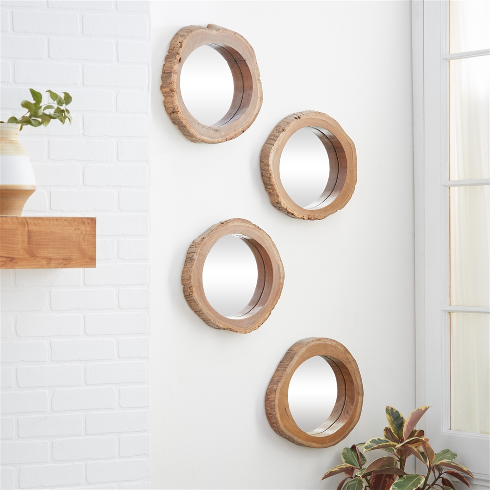 Grayson Lane 13-in X 13-in Round Brown Rustic Framed Wall Mirror - Set Of 4 5 Grayson Lane 13-in X 13-in Round Brown Rustic Framed Wall Mirror - Set Of 4 - Image 5