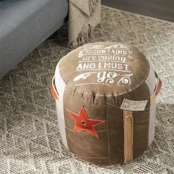 Grayson Lane Rustic Brown Canvas And Leather Round Ottoman -GRAYSON LANE SHOP 330940838 AlternateImage1